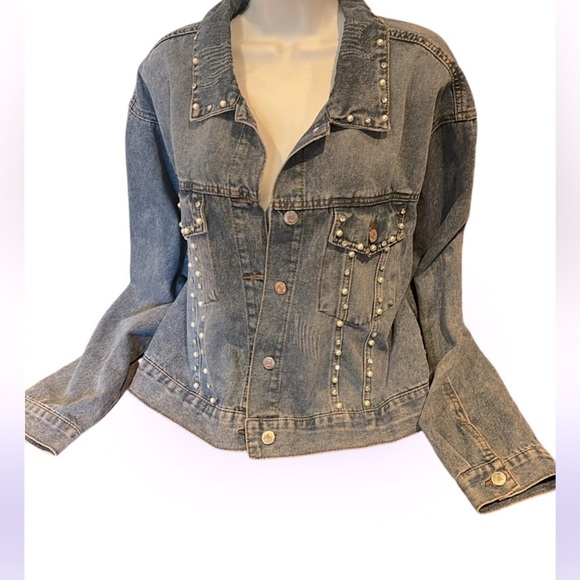 Ci Sono Wear What U 🩶💙luxury diamond stud denim jacket Sz XL - Picture 1 of 15